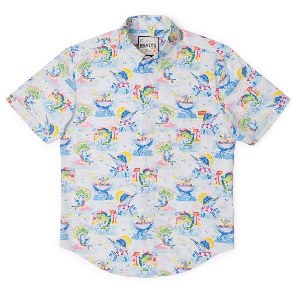 RSVLTS Mens Drinking Like Fish Series 2 Kunuflex Short Sleeve Shirt Medium NWT